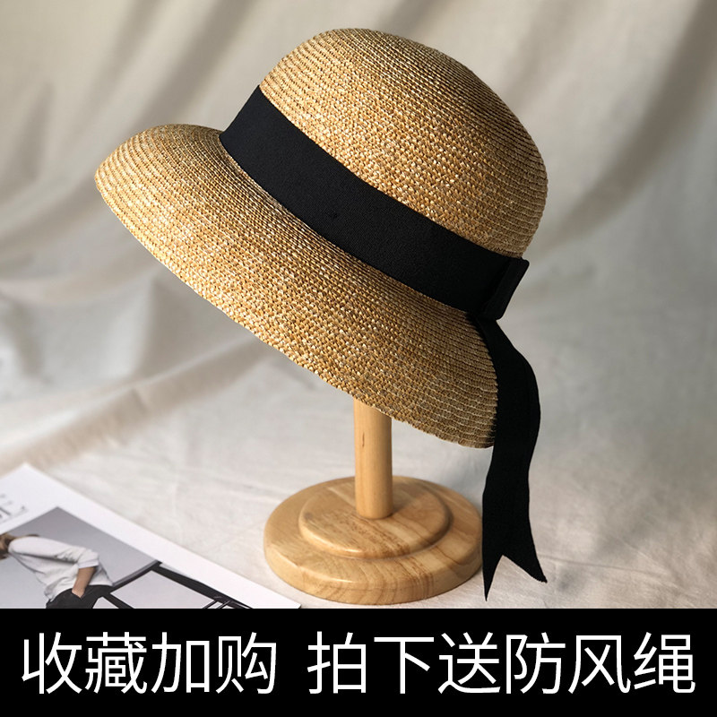 Summer Sins wheat straw fisherman sun-shading hat with small elegant French style retro small gift hat women seaside for a holiday