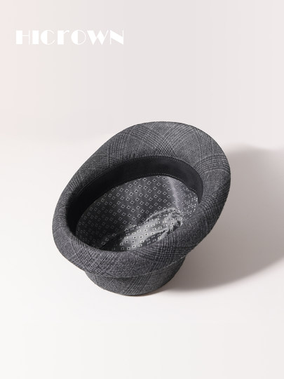 Autumn and Winter British Style Retro Rolled-Brimmed Hat, New Welsh Plaid Men's Woolen Large Head Circumference Gentleman's Hat