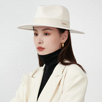 Autumn and winter hat INS new net red pure white wool topper flat edge hat fashion face small British Europe and the United States