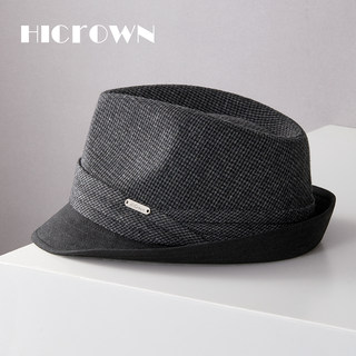 Autumn and Winter New Houndstooth Wool Fedora Hat for Men, Casual and Fashionable British Style Retro Gentleman Large Head Circumference