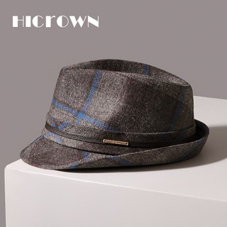 British Style Plaid Wool Hat for Men, Autumn and Winter Vintage Rolled-Brim Hat, Large Head Circumference, Gentleman's Jazz Hat for Outings