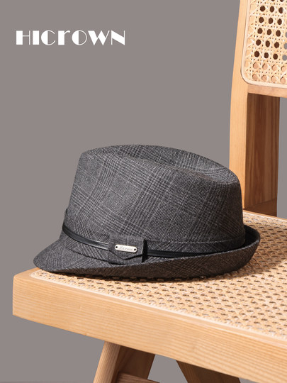 Autumn and Winter British Style Retro Rolled-Brimmed Hat, New Welsh Plaid Men's Woolen Large Head Circumference Gentleman's Hat