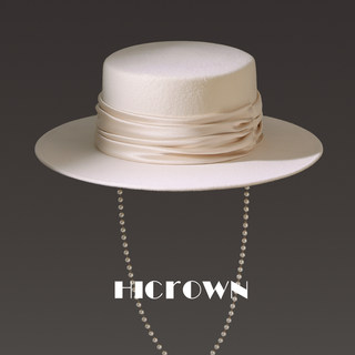 New Autumn and Winter Wool Flat-Top Hat for Women, Pleated Retro French Elegant Pearl Chain Socialite Hat with Wide Brim