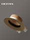 Summer New Style Raffia Hat for Women, Hollow Flat Brim, Vacation Sunshade, Breathable Straw Hat, Elegant Retro Style with Bow