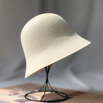 Autumn and winter new hat womens wool bucket hat plain hat Fisherman hat pure white non-doped foldable self-styling