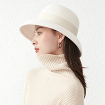 New lady hat Womens pure white wool topper fisherman lampshade hat Elegant retro Hepburn style French wide eaves