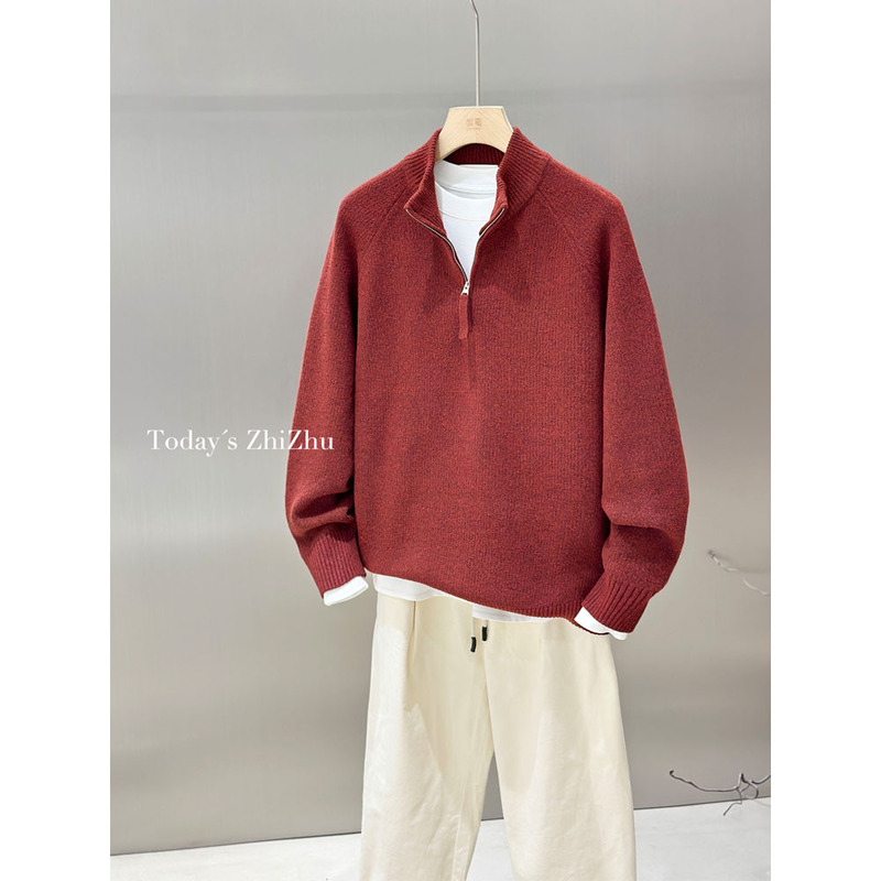 Men's Autumn and Winter Soft and Simple Versatile Old Money Style Half-Zip Sweater M18002
