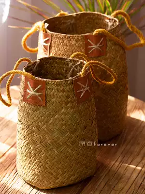 Hand-woven portable rattan flower basket Wicker straw dry flower basket home decoration retro Bouquet decoration decoration