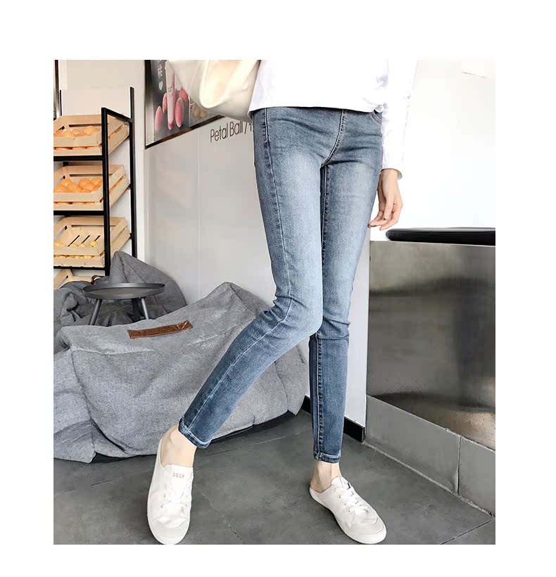 Đặc biệt! Bà bầu bib 2018 quần jean mới cho bà bầu thời trang mặc quần nâng bụng quần legging bầu