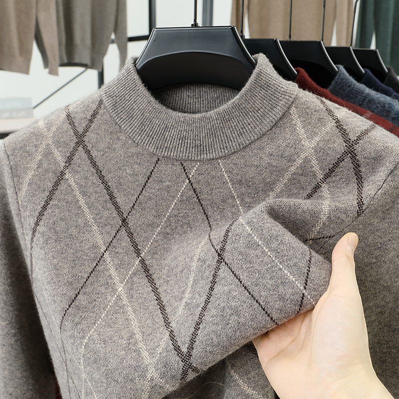 Extra Large Cashmere Sweater for Men, Half Turtleneck, Casual Loose Sweater, Middle-Aged, Thickened, Plus-Size Wool Sweater, Extra Large Size
