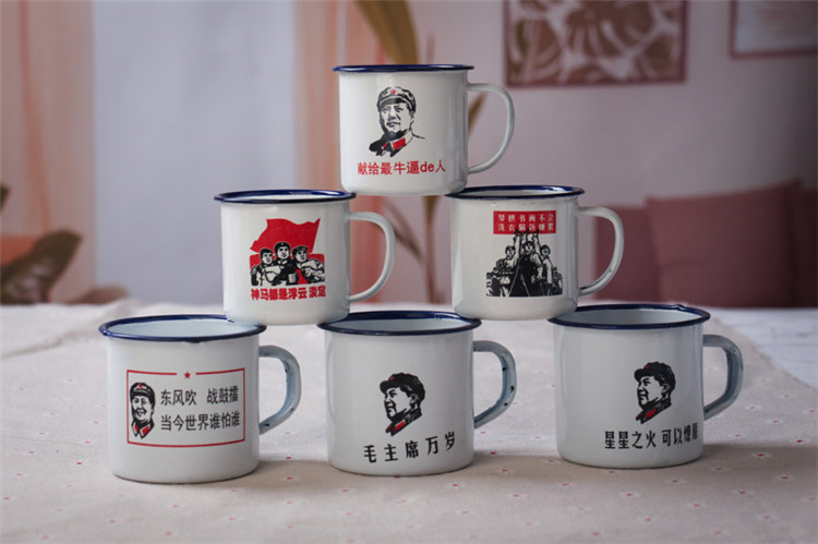 Phiên bản hoài cổ của những chiếc cốc tráng men kiểu cách mạng Teacups ly 6,7,8,9,10,16CM có nắp đậy - Tách bình đựng nước giữ nhiệt