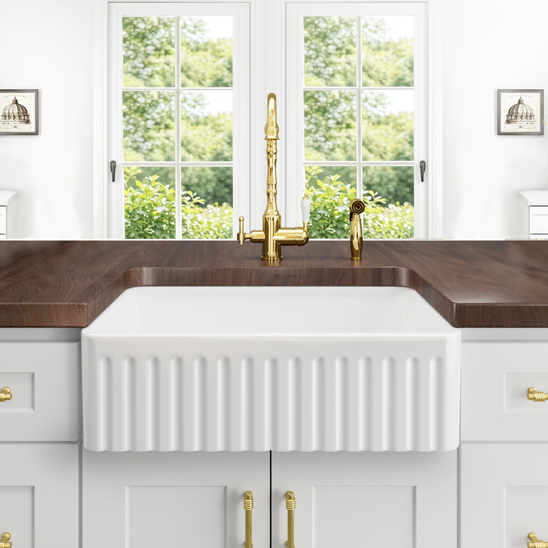 American-Style Vintage Ceramic Sink, Large Single Bowl, French-Style Kitchen Semi-Built-In Front-Mounted Sink, Farmhouse Fire-Resistant Earthenware Basin