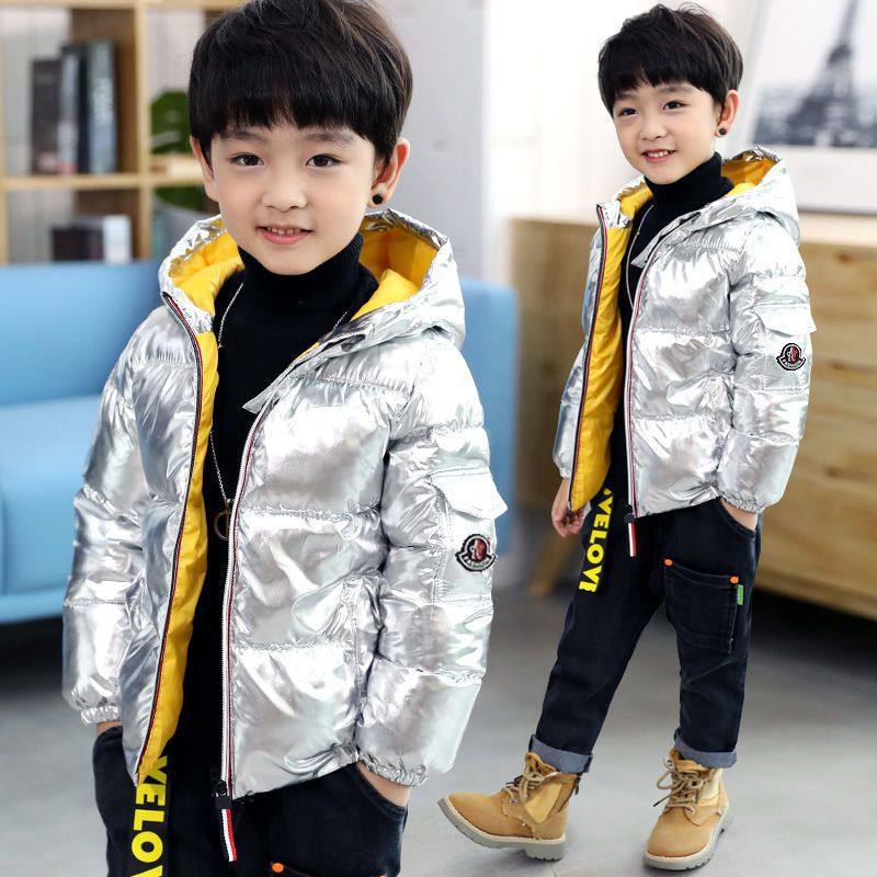 Anti-season boy bright feather jacket winter children white duck fluff warm children's clothing in the big child's coat without washing bread