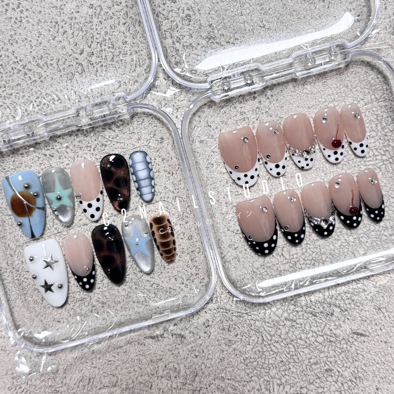 C2 Design Sense, Niche Retro Baroque Style, French Hot Girl, Asian Handmade Wearable Nails, Manicure, Fake Nails