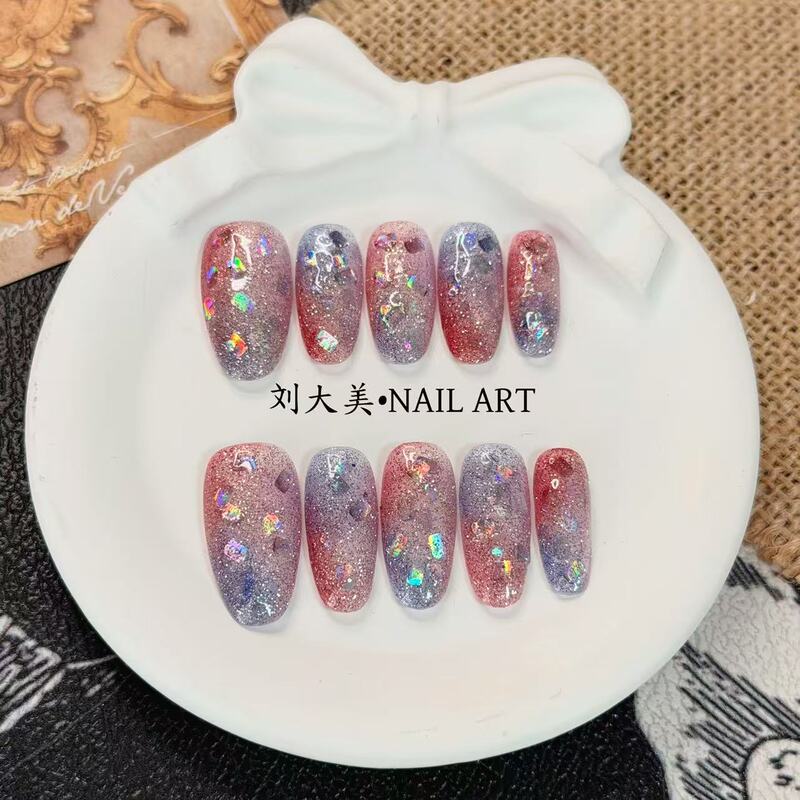Liu Damei【Glass Fragment Dream Collection】Hand-Painted Exquisite Gradient Crushed Diamond Cat Eye Brightening Commuter-Ready Finished Nail Art Liu Damei【Glass Fragment Dream Collection】Hand-Painted Exquisite Gradient Crushed Diamond Cat Eye Brightening Commuter-Ready Finished Nail Art