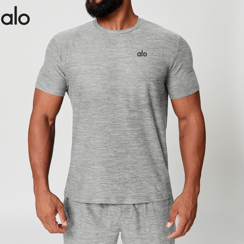 Alo's New Technical Fabric Quick-Drying Breathable T-Shirt with Two-Tone Brushed Texture and Multi-Scenario Sports Short-Sleeved Base Layer Shirt