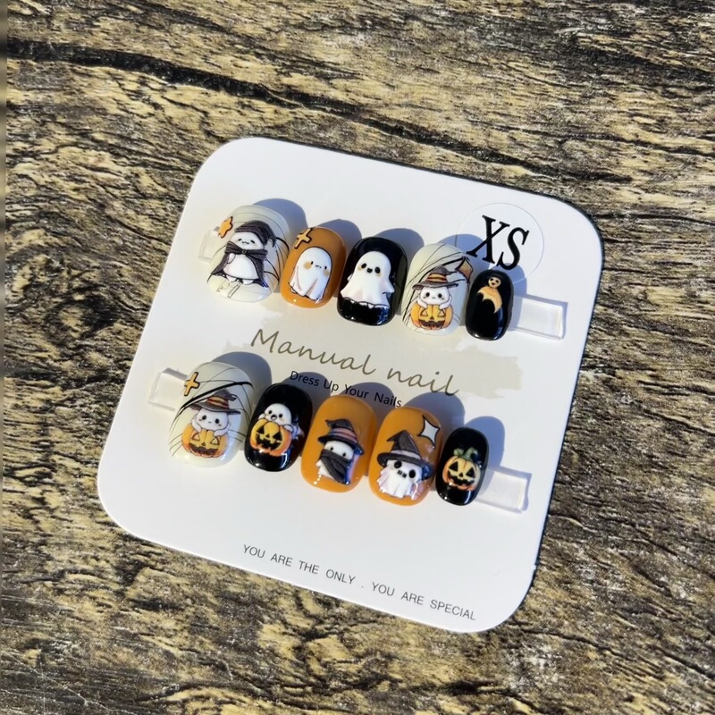 Cute Cartoon Pumpkin Lantern Little Ghost Dark Style Three-Dimensional Decoration Polka Dot Niche Personality Detachable Wearable Nail Art