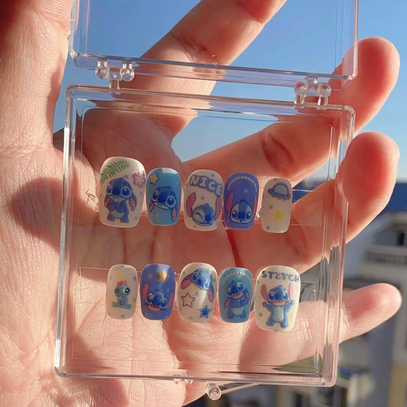 Cartoon Stitch Cute and Playful Colorful Nail Stickers with Letters, Anime Stars, Dopamine, Girly Style Press-On Nails