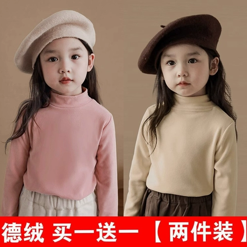 Бархатная демисезонная детская утепленный лонгслив, высокий воротник, в западном стиле