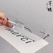 Pure titanium frameless glasses for women simple square myopia glasses for men with finished myopia glasses anti-blue light radiation glasses