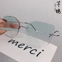 Sassy mirror Customized pure titanium ultra-light near-lens No frame cut edge Myopia Glasses Female Anti-Blue Light Temperament Cut