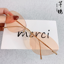 Ultra-light myopia sunglasses women frameless red sunglasses Anti-UV power glasses women retro sunglasses tide