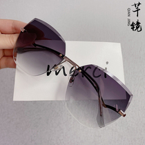 Sunglasses Female Myopia without frame diamond cut edge gradient color large frame Slim Sunglasses Lady with degree Anti-UV