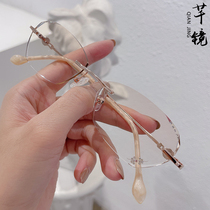 Ultra light No frame Myopia Glasses Female can fit astigmatism degree anti-Blu-ray glasses Diamond cut edge Custom inlaid drill sculptures