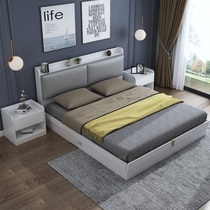 Nordic modern minimalist High box bed Small family type main bedroom with double bed 1 8 m 1 5 m plate bed containing storage bed