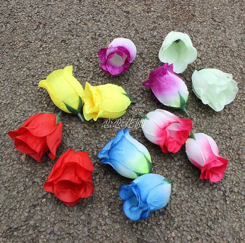 Cheap rose flower fake flower Simulation rose bud handmade flower head decoration Silk flower arrangement Qingming flower photography props flower