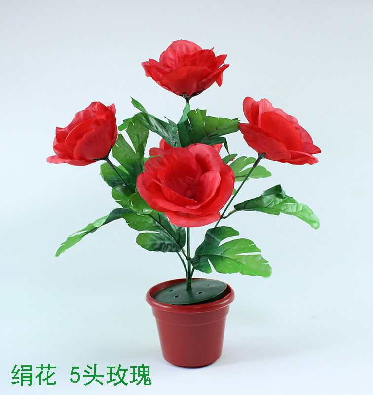 Silk flower 5 head rose flower emulation flower arrangement clear flower sweeping tombs dancing flowers and flowers to hold flower props decoration flowers cheap