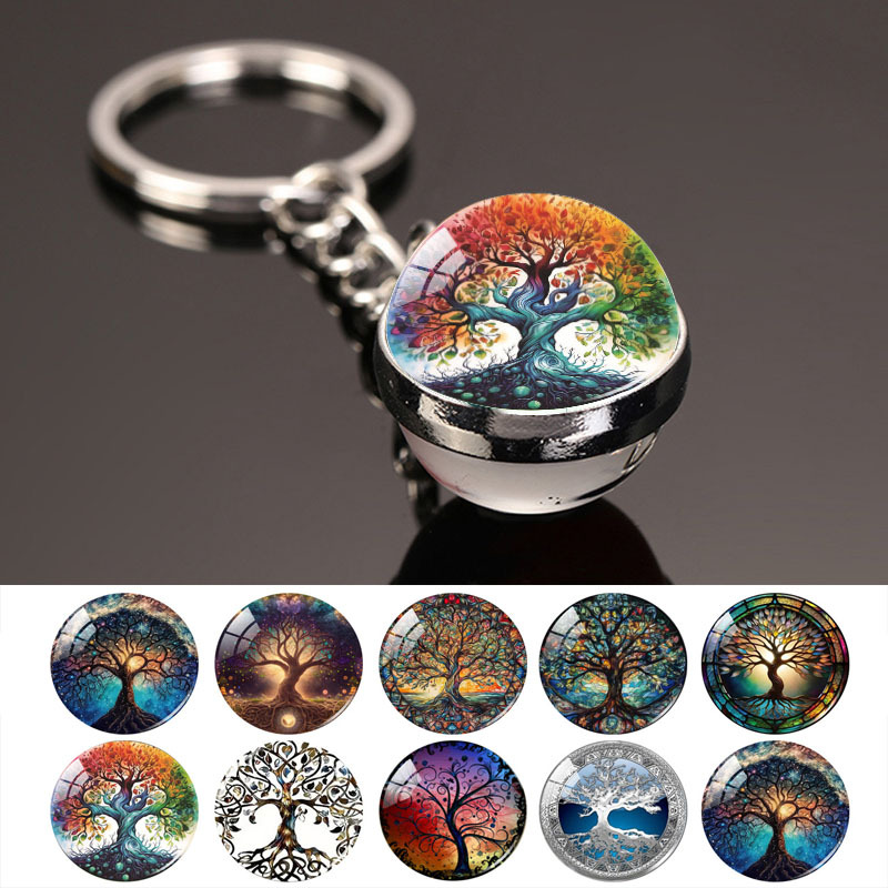 Tree of Life Starry Sky Tree Glass Ball Keychain Backpack Pendant Keyring Friend Gift