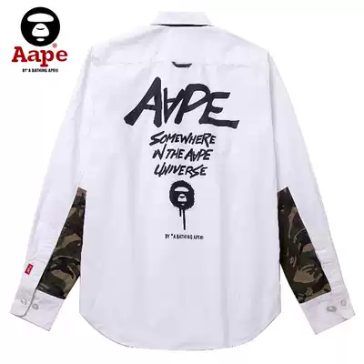 Japanese Tide brand APE shirt men Oxford textile camouflage stitching badge embroidery loose couple apes apes casual shirt