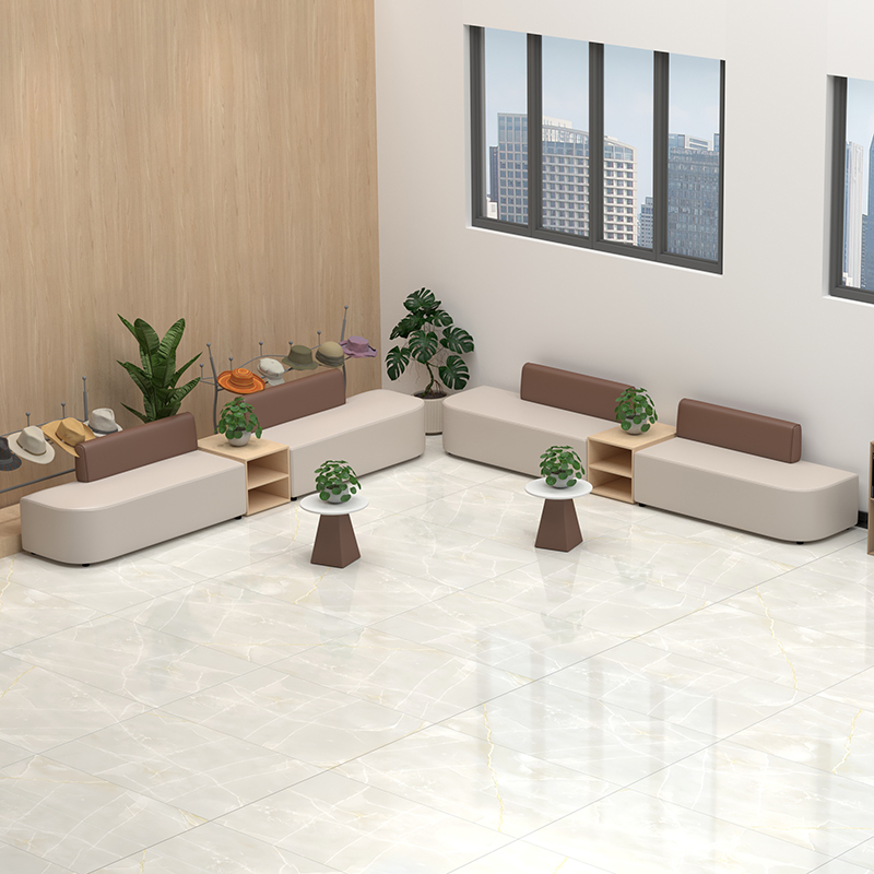 Library Reading Room Card-Issued Access Area, Bookcases, Double-Sided Sofa, Reception and Rest Area, Irregular-Shaped Sofa, Waiting Area Coffee Table Combination