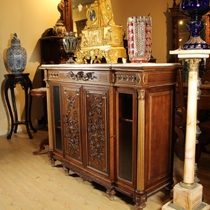 Lion Castle Western Antique 19th century Walnut Louis XVI style Marble countertop Side Cabinet