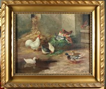 Royal Lion Castle Western antique Belgian old oil on canvas Oil on canvas Signed in the lower right corner about the 40s