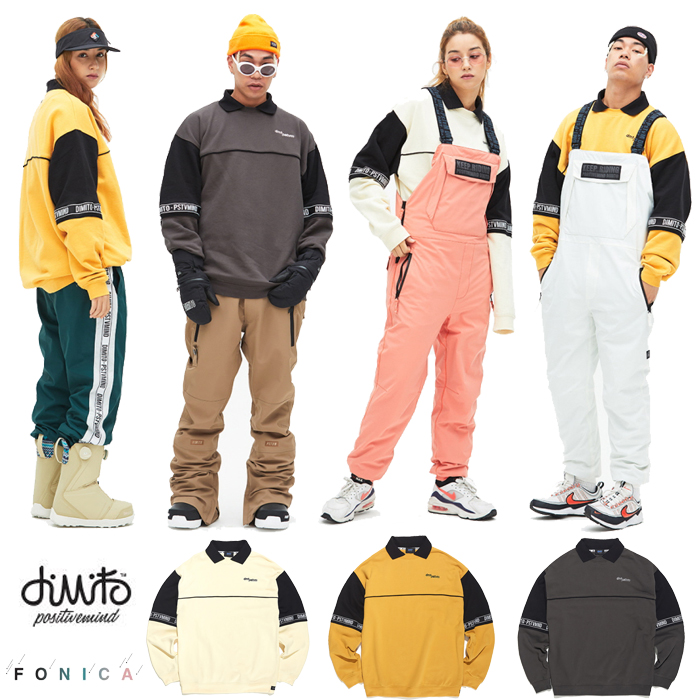 1819DIMITO Korean ski sweatshirt male and female single double plate pink baseball collar white powder black suit pants