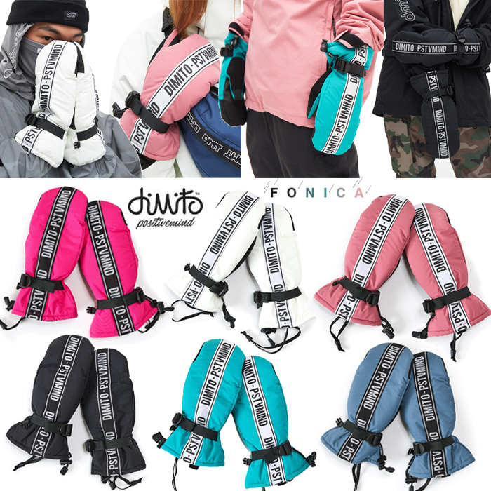 DIMITO Korea ski gloves even fingerless men's and women's single board plus velvet cotton warm waterproof cold powder black and white