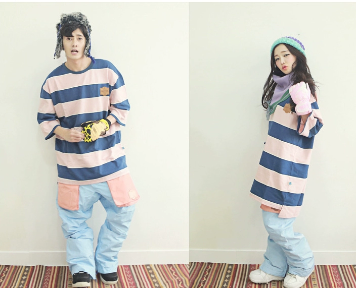 NAPPING áo len trượt tuyết mới Hàn Quốc cổ tròn màu hồng đôi xanh - Thể thao lông cừu / jumper