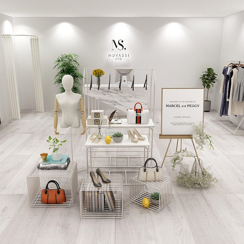 Clothing Shop Decoration High And Low Flowing Water Table Silver Shop Windows Display Middle Island Display Laying bag frame Clothing Display Table