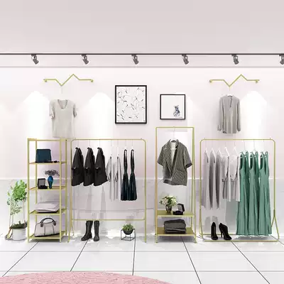 Shop-specific hangers clothing store display rack floor-to-ceiling clothes display Nakajima frame women's clothing store shelves gold