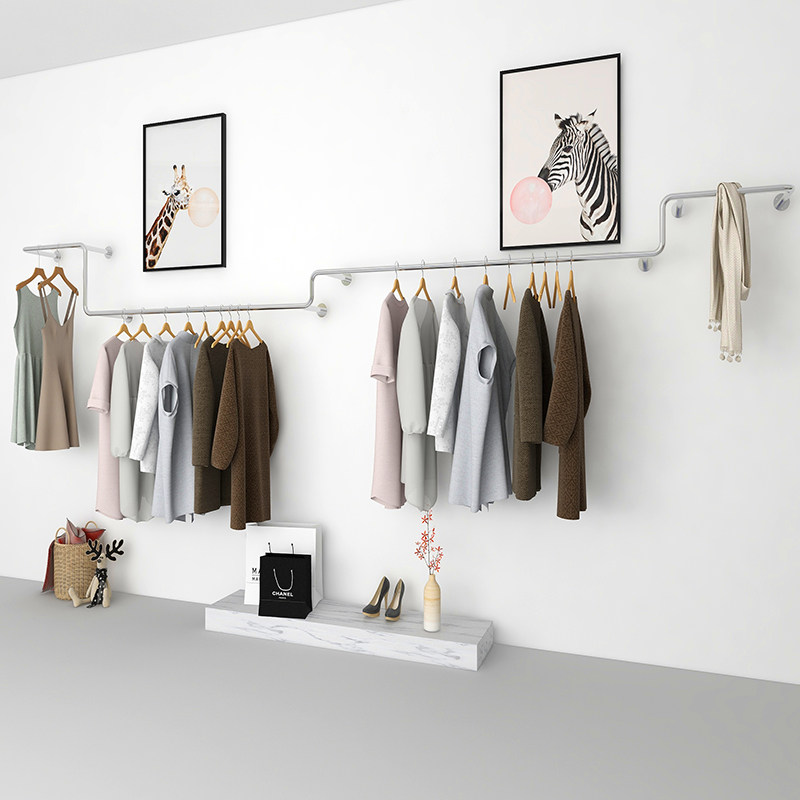 Clothing store hanging clothes Bar special display rack on the wall silver wall-mounted women's shelf clothing rack minimalist hanger