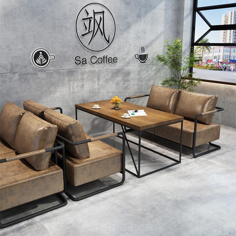 Cafe Industrial Style Retro Music Restaurant Bar Small Tavern Solid Wood Dining Table Sofa Set Tea House Bar Seating Area