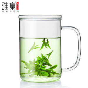 雅集玻璃杯男士女士直觉杯办公室耐热透明过滤泡茶杯家用带盖水杯