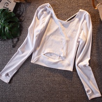 Sexual beauty back navel yoga long sleeve T-shirt women tight yoga dress slim quick dry running fitness Net red coat