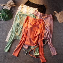 Drawstring sports blouse womens long sleeve tight yoga clothing slim quick-drying fitness clothes open navel sexy short T-shirt