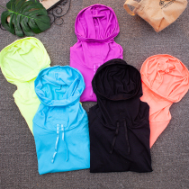 Sunscreen clothing Hooded pullover Running quick-drying long-sleeved sports womens yoga top Elastic tight fitness clothing book