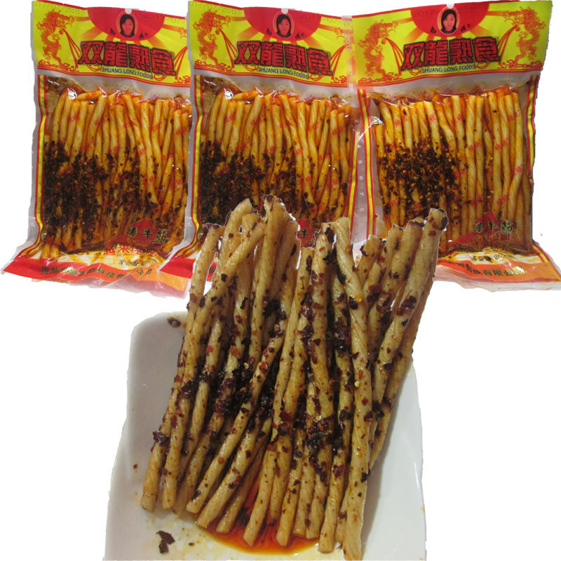 Double dragon cooked food 218 gr packets of vegetarian beef with spicy strips of Guizhou Teprolific packaging hemp spicy snack gluten as a kid-Taobao