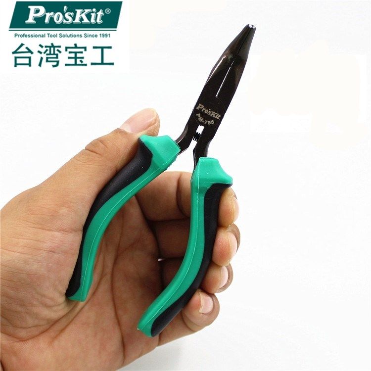 Taiwan Baogong two-color toothed curved nose pliers 5 inch mini curved nose pliers curved mouth pliers crooked elbow pliers PM-755