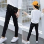 Quần bé gái quần jeans 2019 xuân hè mới quần trẻ em cộng với quần nhung bé gái dày - Quần jean yếm bò cho bé